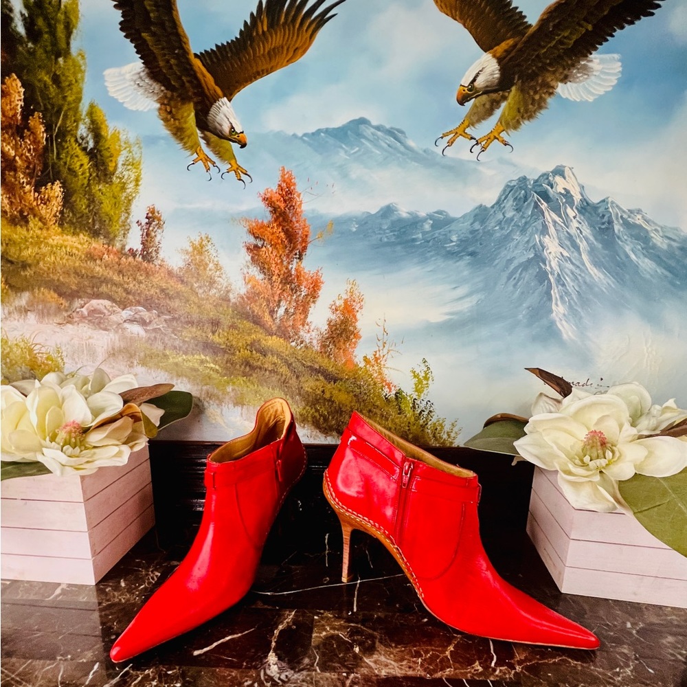 π Lucchese Charlie 1 Horse handcrafted Vintage Heels Western Boots 7 Red RAREπ - Picture 4 of 15